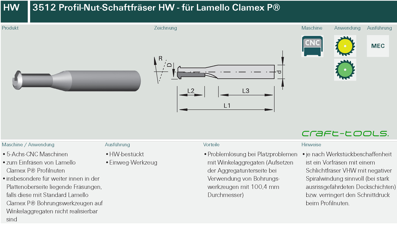 .3512 Profil-Nut-Schaftfräser HW - für Lamello Clamex P®
